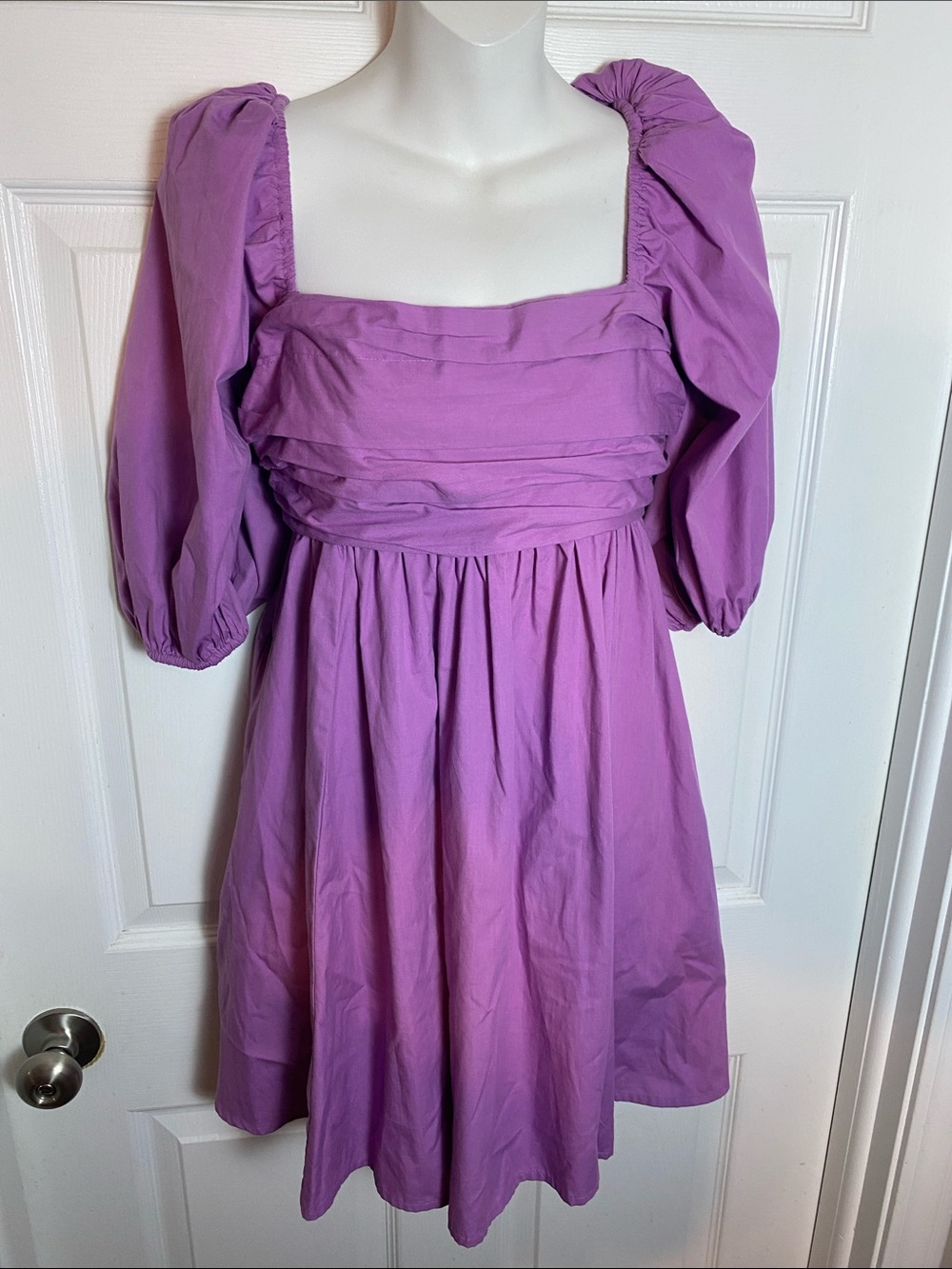 Abercrombie & Fitch Purple Poplin Square Smocked Mini Dress Puff Sleeve Size  XS